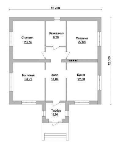 План одноэтажного дома с 2 спальнями