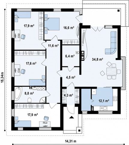 Планировка дома на четыре спальни